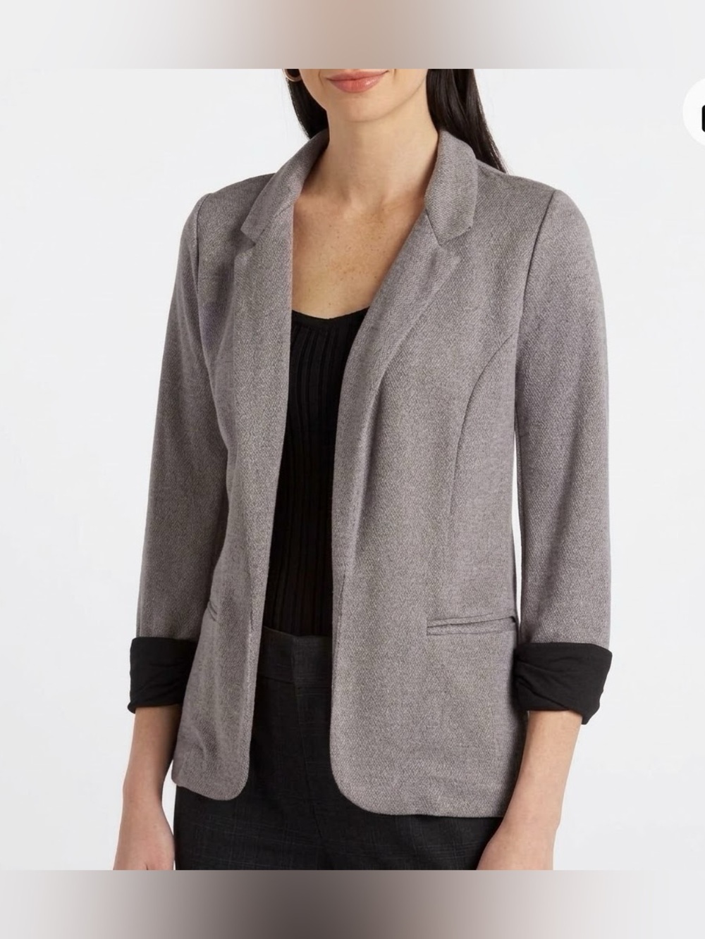 Skies Are Blue Asa Open Knit Blazer Gray Business Casual 3/4 Sleeve Women’s XS